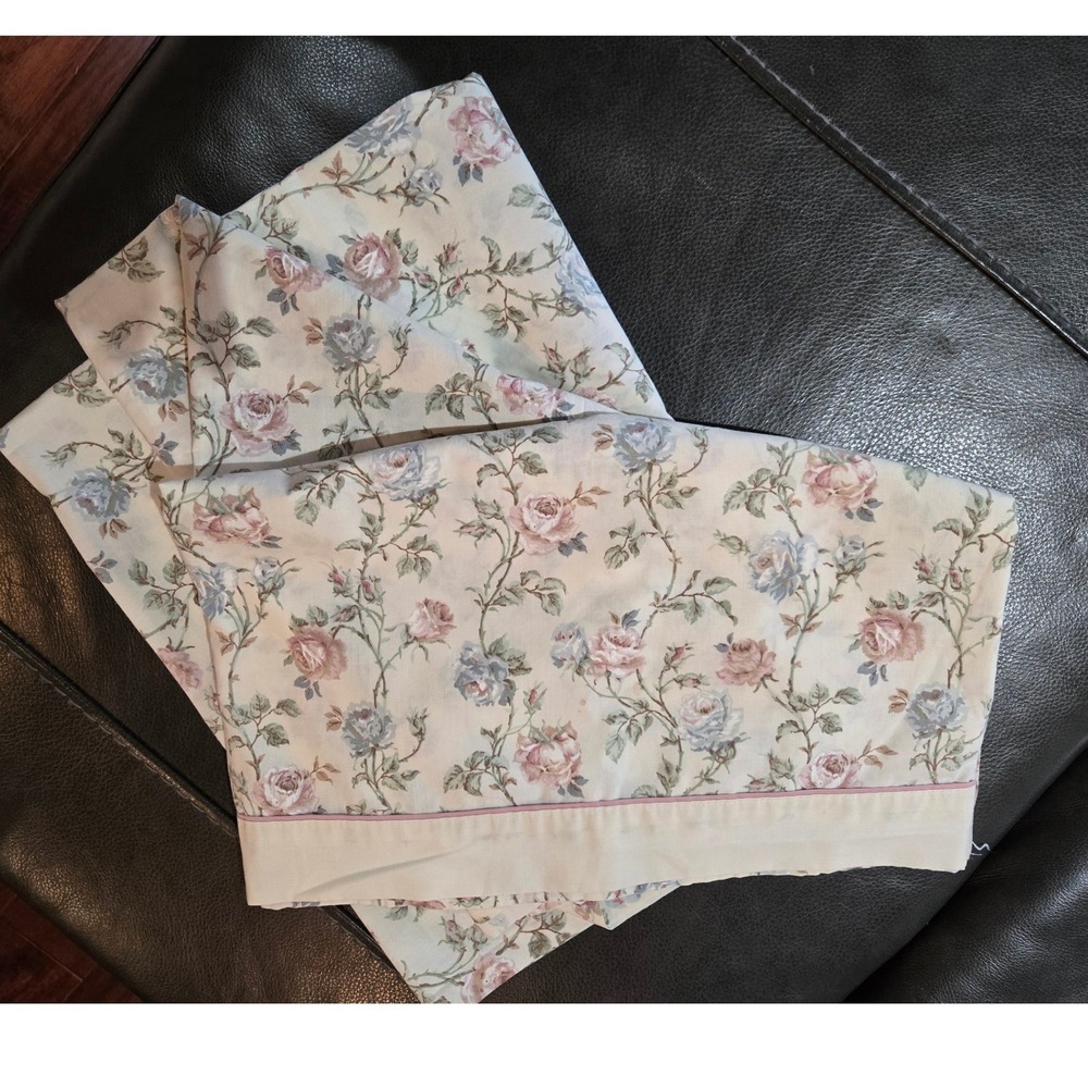 Vintage Floral Flat Sheet Twin Cream Pink Blue Rose Shabby Chic Cottagecore